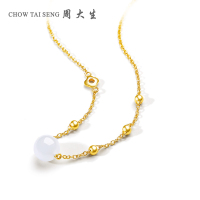 周大生黄金饰品黄金镶玉套链足金项链锁骨链挂坠女新款圆珠和田玉吊坠送礼