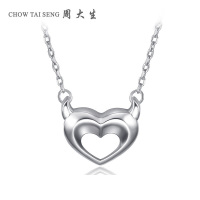 周大生银饰项链女正品新款S925银恶魔角爱心套链锁骨链吊坠送礼物