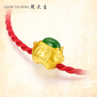 周大生黄金转运珠女新款正品金镶玉生肖福字小金猪本命年足金手链