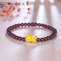 周大生金镶玉貔貅手链女本命年足金官方正品和田玉石榴石