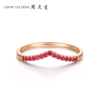 周大生 专柜正品18k玫瑰金红宝石时尚女戒