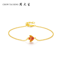 周大生黄金手链女足金999珐琅小鱼链子转运珠金链首饰