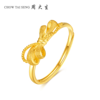 周大生黄金戒指正品999足金麻花绳结百搭指环女戒