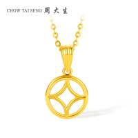 周大生黄金硬金铜钱吊坠女足金羽毛锁骨链轻奢小众七夕礼物送女友