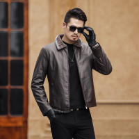 简号品质商务休闲皮夹克男士外套加绒加厚毛领防风防水皮衣外套茄克 BS1117