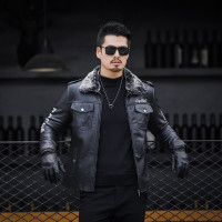 简号皮毛一体男士秋冬加绒加厚毛领皮衣夹克外套男防风防水保暖上衣茄克男 BS1119