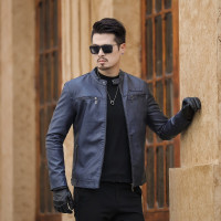 简号轻奢男士秋冬皮衣夹克男外套防风防水立领商务休闲时尚皮茄克男 BC968