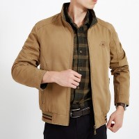 简号中年男士春秋夹克男外套双面穿商务休闲纯棉爸爸装宽松大码男士立领两面穿常规外套青CC622