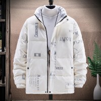 简号青少年秋冬新款保暖羽绒服潮流防寒男女同款情侣装潮牌光面时尚外套男印花白鸭绒羽绒外套 青CCYR2218