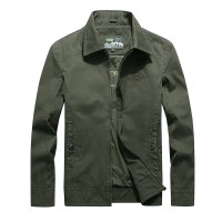 简号男士商务休闲夹克外套男春秋薄款新款纯棉大码男装外套中年爸爸装翻领工装上衣男士夹克 青CC14819