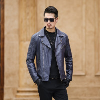 简号品质潮牌青年斜拉链机车皮衣夹克男翻领防水保暖拉链袖口夹克上衣秋冬男装茄克外套BS1713