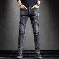 厚款牛仔裤男小脚裤秋季弹力修身潮牌韩版潮牌中腰休闲瘦脚长裤子 青CCB501#