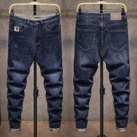 简号潮牌加厚款牛仔裤男士秋冬青年小脚裤秋季弹力修身潮流韩版中腰高端瘦脚青少年纯色牛仔休闲裤男 青CC2208
