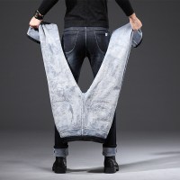 简号潮牌加绒加厚牛仔裤男青少年型男韩版修身高端时尚潮流休闲纯色弹力保暖防风小脚裤百搭休闲牛仔裤 青CC712A