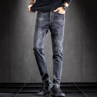 简号潮牌型男加厚款牛仔裤男青少年韩版修身高端时尚潮流休闲灰色弹力秋冬保暖小脚裤百搭休闲牛仔裤 青CCB806#