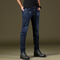 简号潮牌型男牛仔裤男青少年韩版修身时尚潮流休闲蓝色弹力四季小脚裤高端百搭牛仔休闲裤男 DM1801