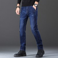 简号潮牌青少年型男牛仔裤男韩版修身时尚潮流休闲纯色弹力四季直筒裤高端百搭牛仔休闲裤 青CC361