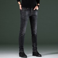 简号潮牌型男牛仔裤男韩版修身时尚潮流休闲纯色弹力四季小脚裤青少年百搭牛仔休闲裤 青CC1808