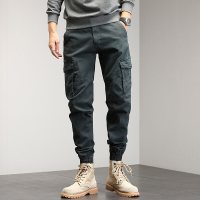 简号品质潮牌工装休闲裤男青少年多口袋弹力韩版修身时尚潮流休闲纯色四季小脚裤百搭工装休闲裤男 青CC3089