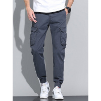 简号潮牌休闲裤男工装裤青少年多口袋弹力韩版修身时尚潮流休闲纯色四季小脚裤百搭工装休闲裤男  青CC657