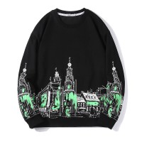 简号潮牌圆领套头卫衣男士秋冬宽松潮流时尚休闲个性印花青少年帅气卫衣男 青CC81035,