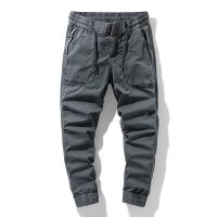 简号潮牌薄款休闲裤男工装裤青少年大口袋弹力韩版修身时尚潮流休闲纯色四季小脚裤百搭工装休闲裤男 青CC663