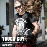 夏季新款纯棉短袖t恤男欧美潮流复古坦克印花军旅青年T恤衣服男 8038