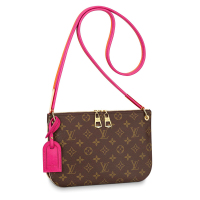 海外直邮路易威登LV女包时尚涂层帆布双拉链开合双色双口袋单肩斜挎包M44053