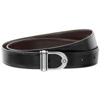 [正品保障]Montblanc万宝龙男士经典系列黑色/褐色真皮镀钯金白星光面半圆形皮带