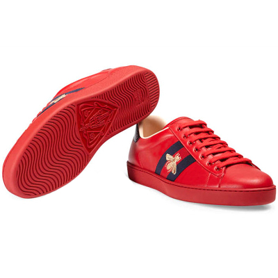 【海外直邮】GUCCI古驰男鞋新款Ace系列蜜蜂刺绣红色休闲鞋平底鞋运动款429446 A38G0 6459