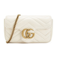 [海外直邮]GUCCI 古驰女包GG Marmont系列绗缝白色超迷你链条单肩斜挎包476433 DSVRT 9022