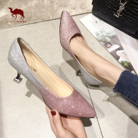 骆驼时尚红亮片高跟鞋少女礼服款2019秋季新款婚鞋尖头性感女神细跟单鞋