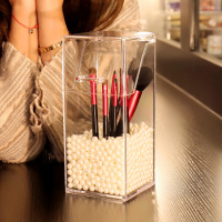 亚克力化妆刷收纳桶美妆刷子收纳盒刷具防尘有盖带珍珠透明笔刷筒
