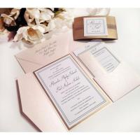 麦琪婚卡浅粉色藕粉色三折珠光纸喜帖邀请函结婚请柬个性定制