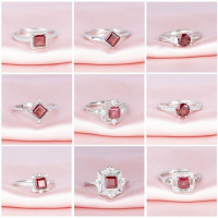 韩版简约时尚925银特级石榴方形戒指 紫牙乌镶嵌 女款活口设计