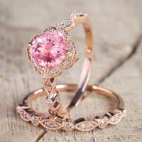 套戒8.8新款女款玫瑰金戒指方形 订婚指环微镶嵌锆石满钻潮手饰品