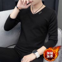 新款长袖v领T恤男士韩版秋冬季学生针织衫毛衣打底衫串得起