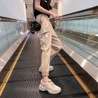 春秋薄款工装裤女卡其色学生束脚破洞韩版宽松显瘦小个子休闲串得起