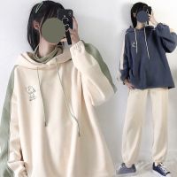 休闲运动春秋季韩版时尚女装加绒加厚卫衣ins学生两件套潮串得起