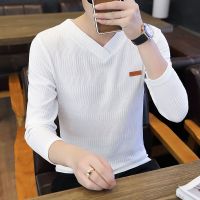 长袖T恤青少年V领薄款秋衣针织衫韩版修身卫衣打底衫男装上衣串得起