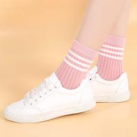 女士春秋冬季中筒休闲棉袜子简约中长腰纯色三道杠日系韩版网红款串得起