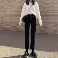 黑色直筒牛仔裤女设计感秋季2021新款高腰百搭潮流宽松显瘦矮个子串得起