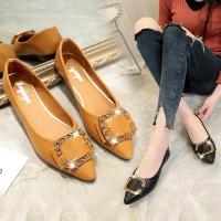 串得起2019新款舒适时尚春夏季韩版女式单鞋懒人鞋纯色简约女气质淑女简约个性平底浅口尖头金属装饰时尚简约一脚蹬女士低帮鞋