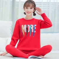 加绒加厚保暖内衣套装女高初中生学生中大童外穿上衣秋衣秋裤串得起