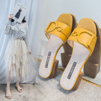 拖鞋女夏外穿新款 高跟时尚凉拖鞋女学生韩版粗跟复古一字拖串得起