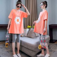 孕妇夏装洋气短袖上衣T恤女ins潮宽松孕期大码孕妇套装连衣裙两件套串得起