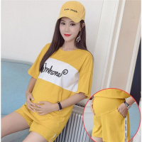 孕妇夏装短袖T恤衫时尚款潮妈短裤孕妇套装休闲遮孕肚女装潮妈两件套装串得起