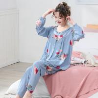 睡衣女夏季薄长袖大码人造棉产后月子服家居服套装空调服串得起