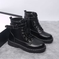 网红帅气马丁靴女英伦风加绒短靴2021新款秋冬季百搭平底潮串得起