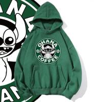 不起球欧美潮牌史迪仔印花加绒连帽卫衣情侣装圆领男女学生衣串得起